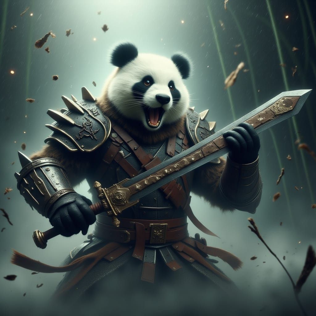 Regal Panda Warrior in Futuristic Realism