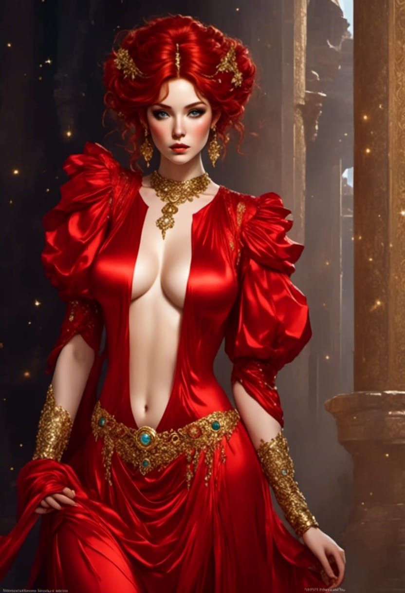 Red-Haired Goddess: Rococo-Style Ethereal Portrait