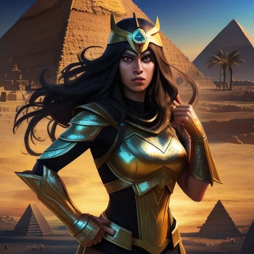 Superhero Isis at the Pyramids: Hyperrealistic Concept Art