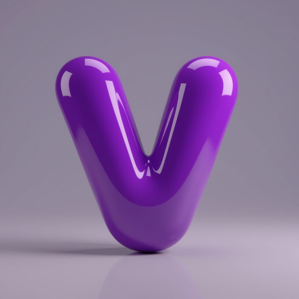 Inflated Purple Letter V - 3D Glossy Bubble Style
