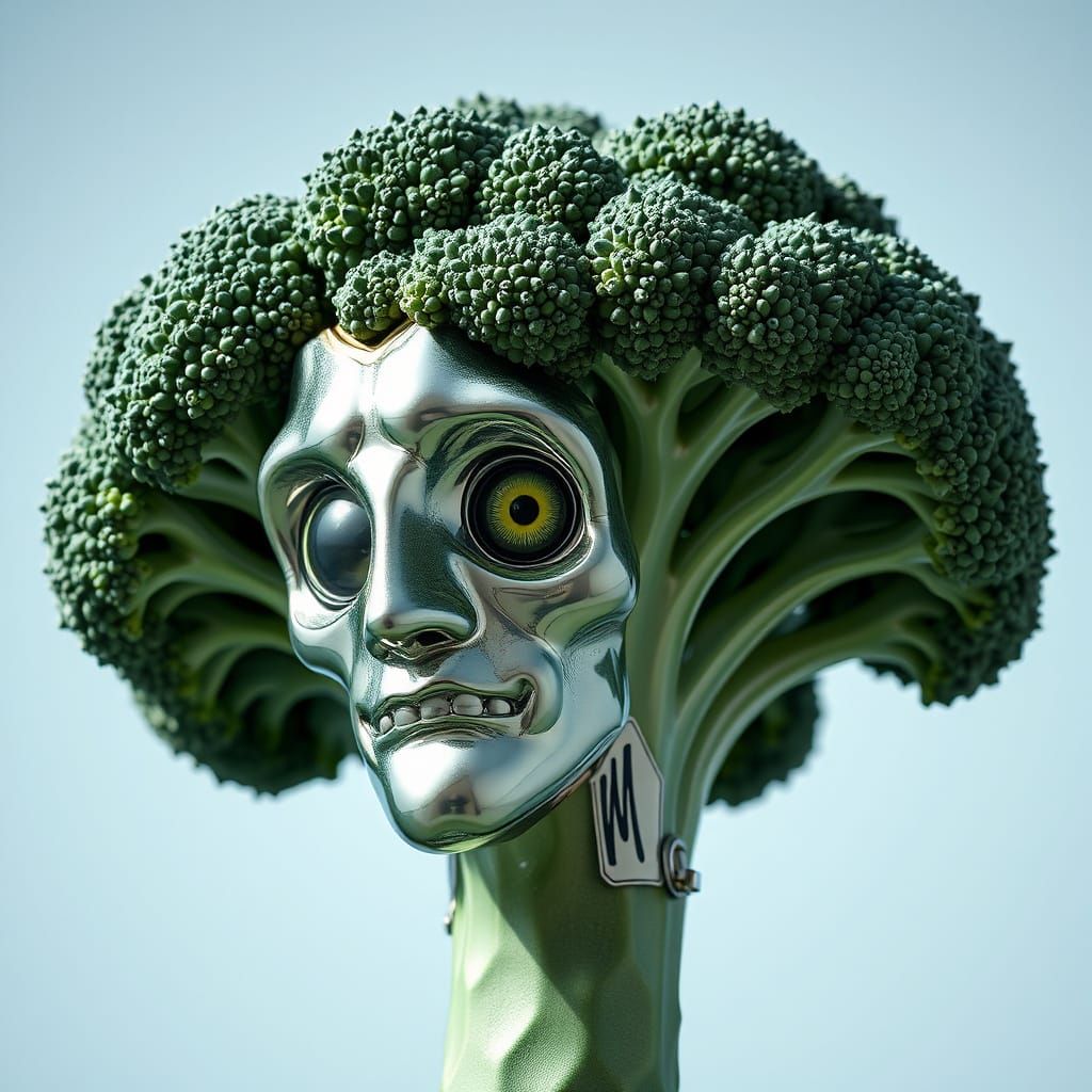 Surreal Chrome Broccoli Man Art