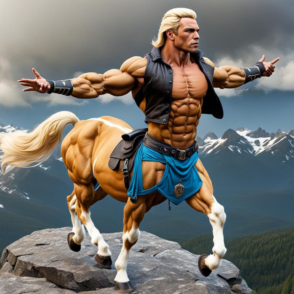 Hyper-Realistic Muscular Centaur on a Mountaintop