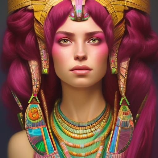 Egyptian Queen Goddess: Hyperdetailed Portrait in Pink and G...