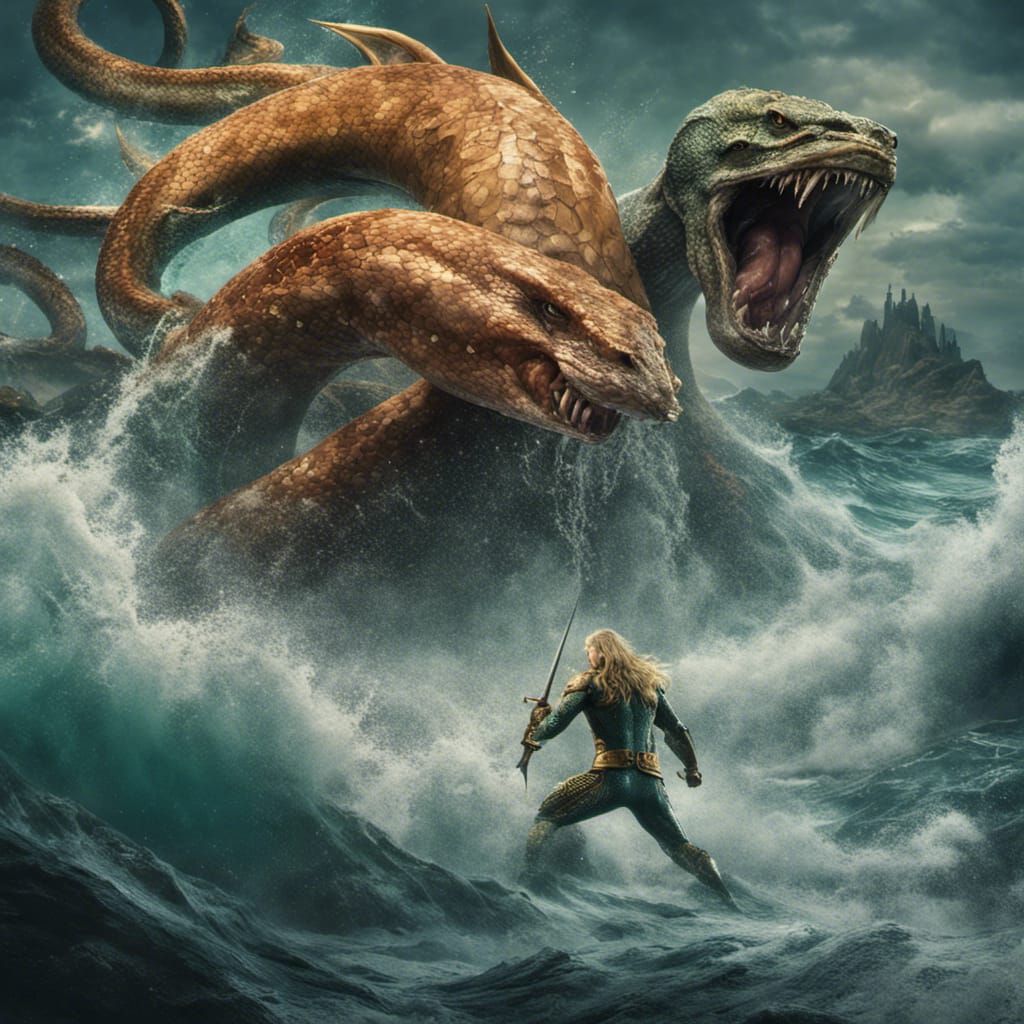 Aquaman's Exhausting Battle Against the Seven-Headed Serpent