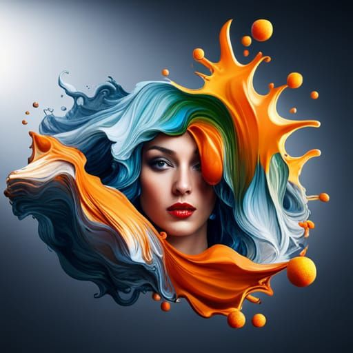 Hyperrealistic 3D Digital Art: Paint Splatter of Oranges