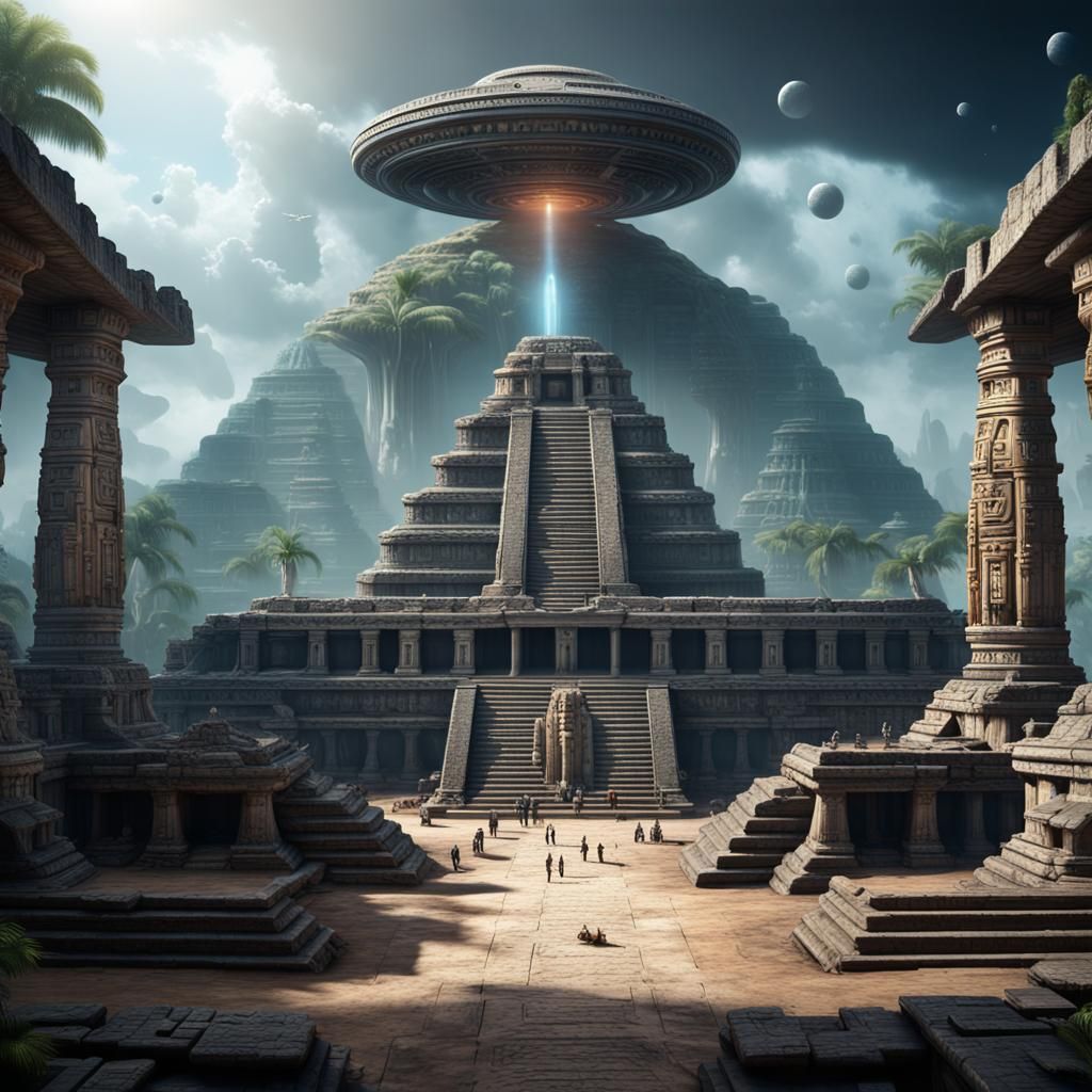 Mayan Temples and Alien Spaceships in Matte Painting