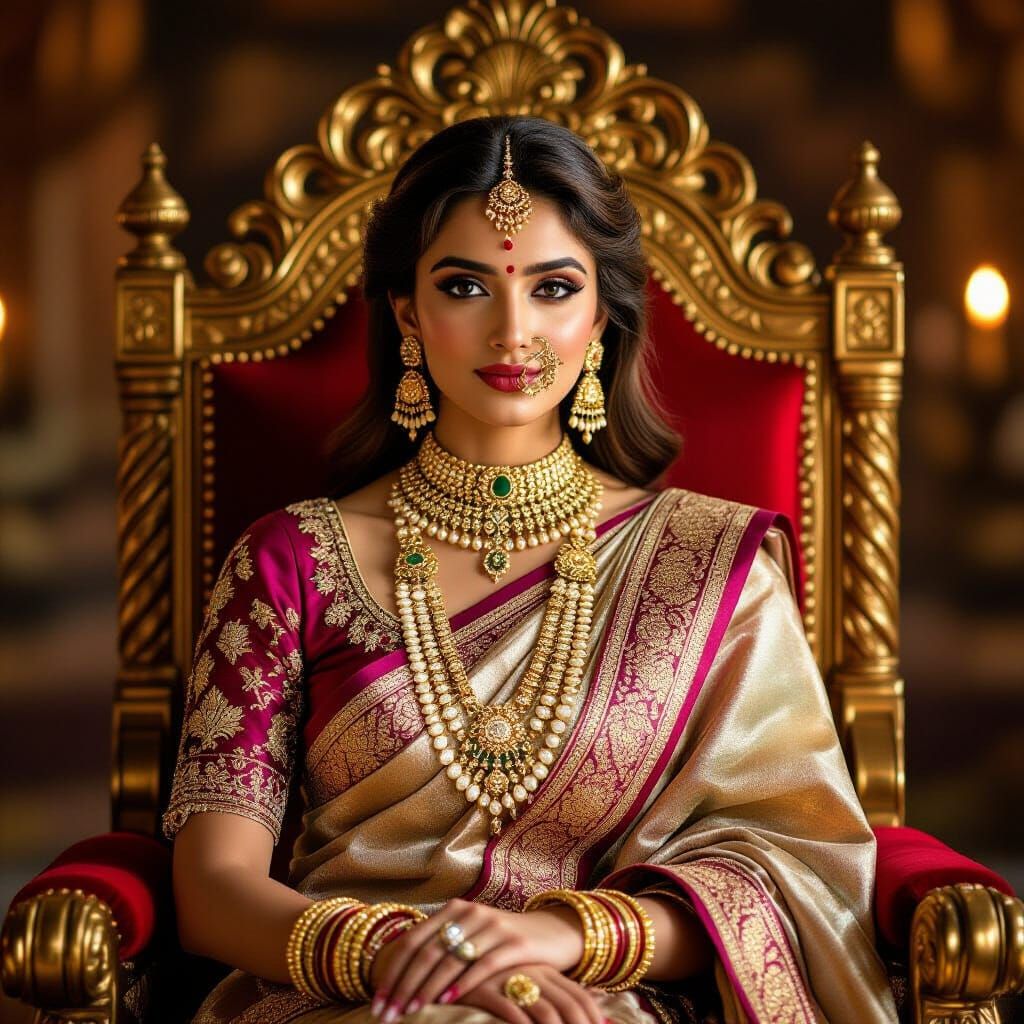 Jaipur Maharani in Kundan Jewelry on Golden Throne