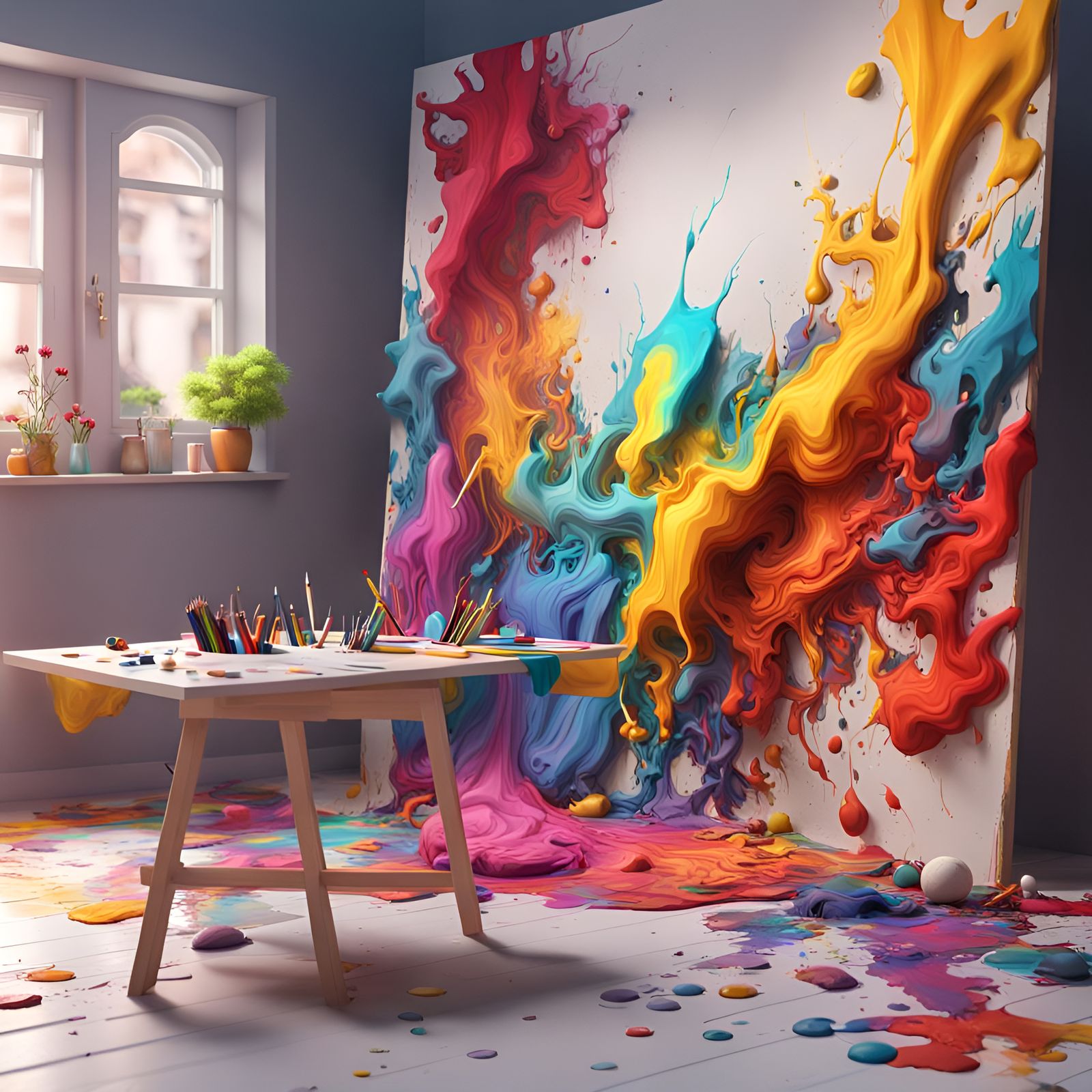 Colorful Palette in Bright Studio, 3D Render