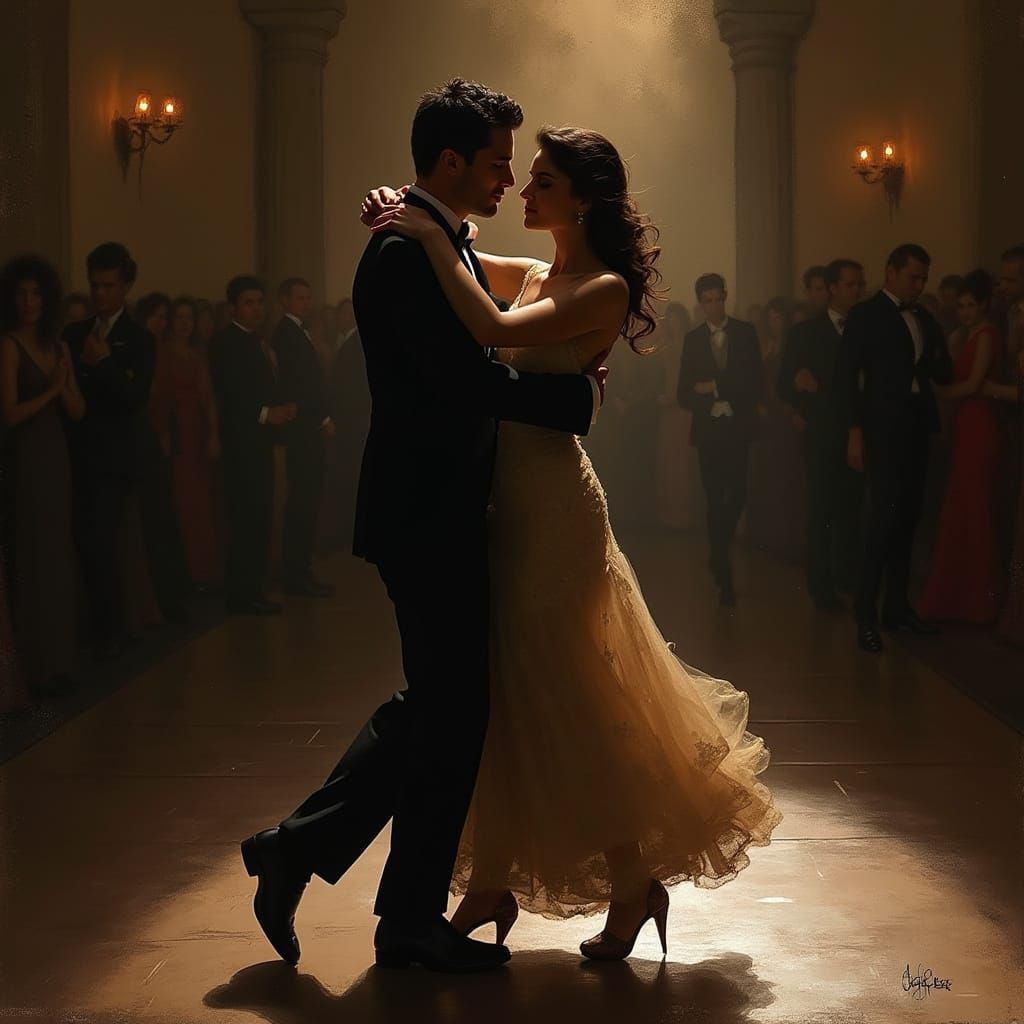 Elegant Tango Dancers in Dramatic Lighting