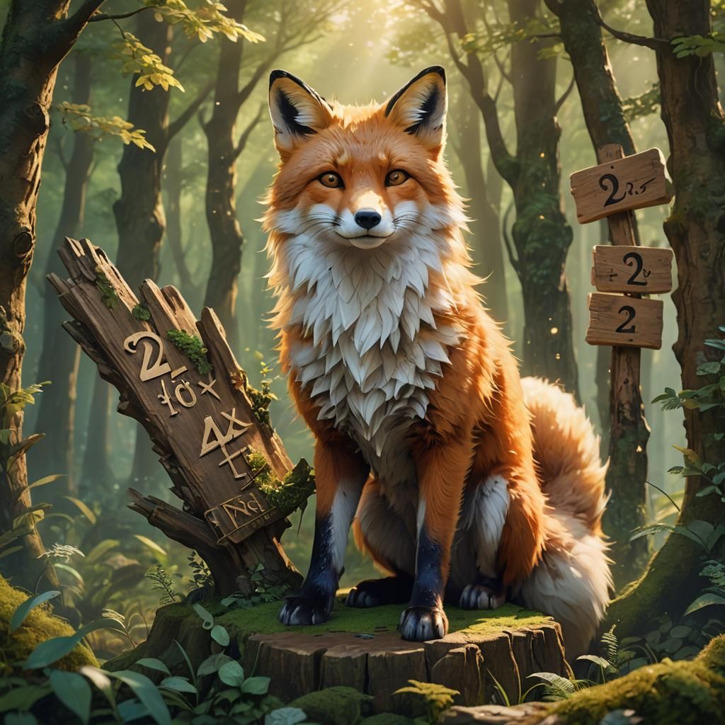 Fox Holds Math Sign in Anime 3D Art