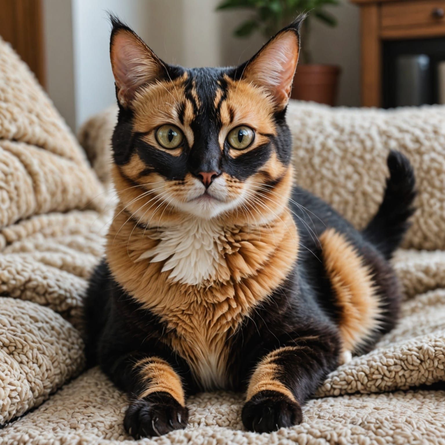 Beautiful Chimera Cat with Warm Tones
