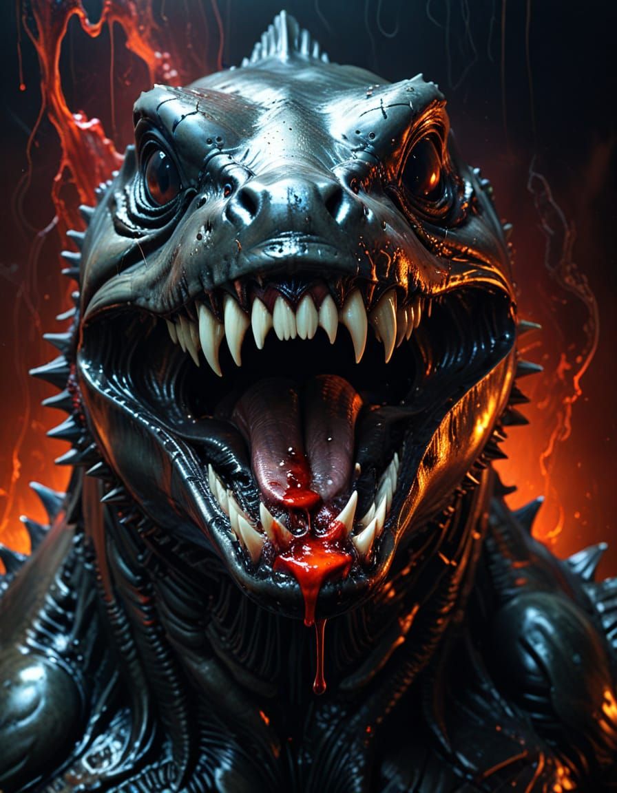 Surreal Soul-Eating Duck with Megalodon Teeth