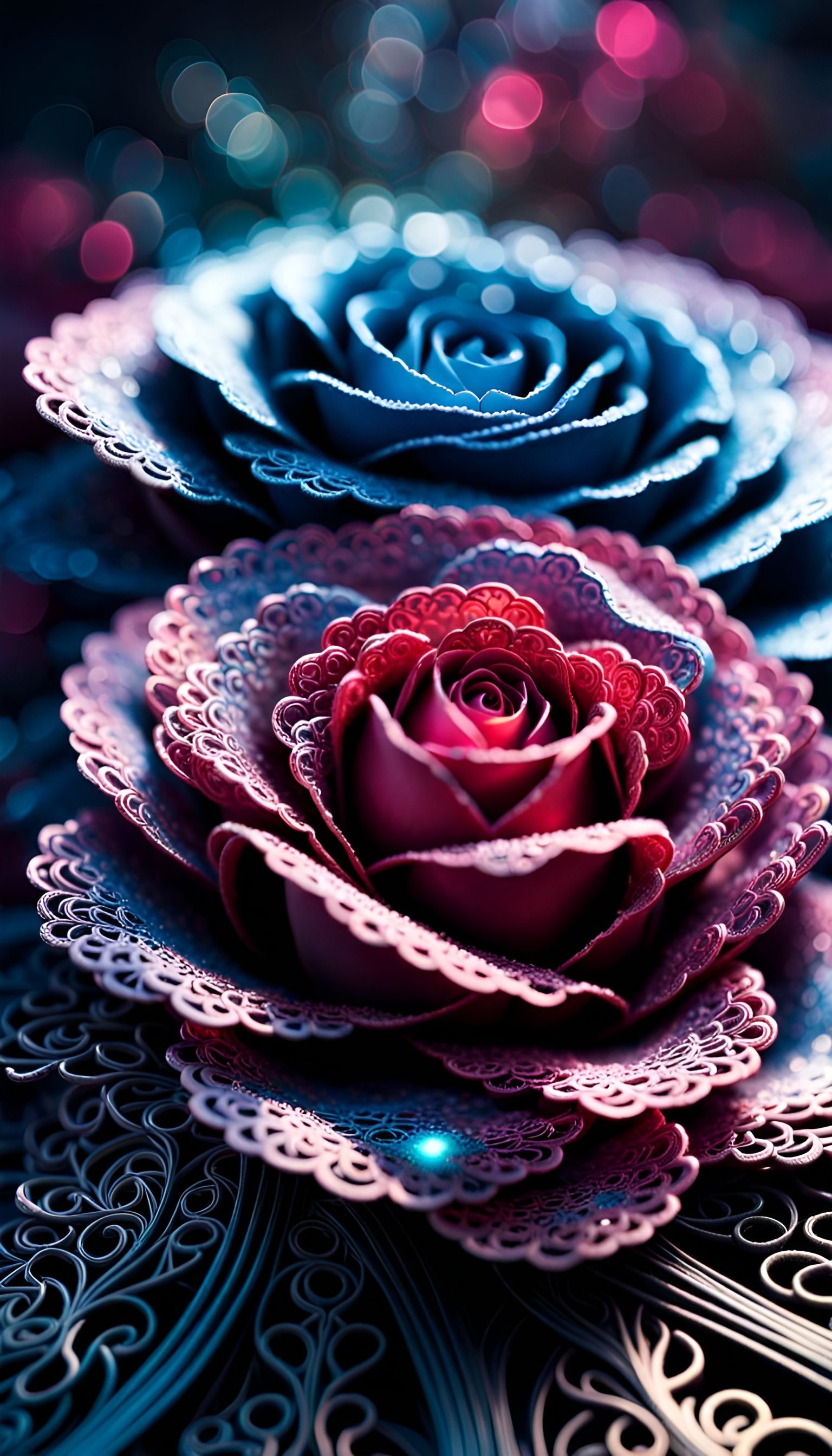 Iridescent Filigree Lace Rose Macro Photograph