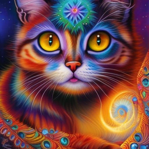 Whimsical Kitten Gazing into Ethereal Orb