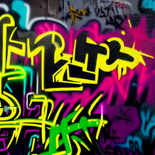 Graffiti in Post-Apocalyptic Ruins under Neon Yellow Glow