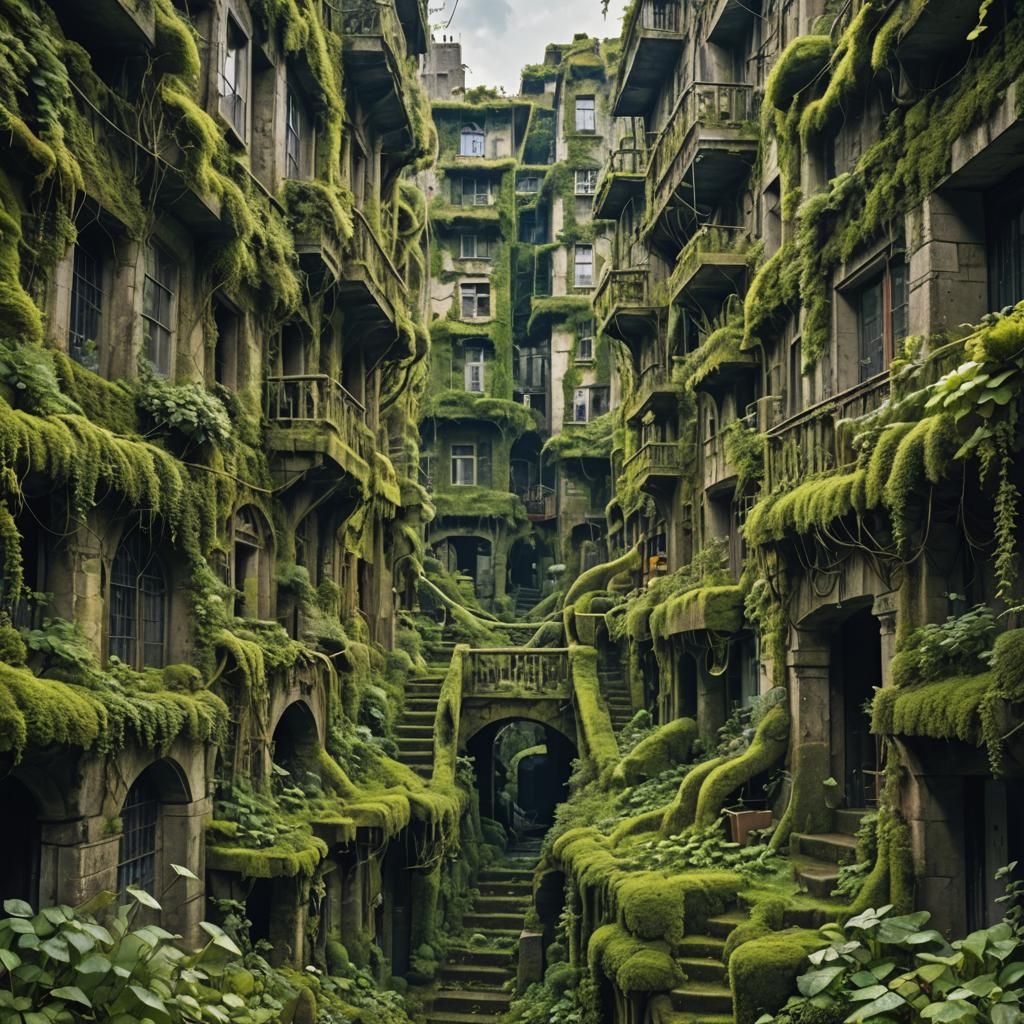 City Overgrown with Vines and Moss