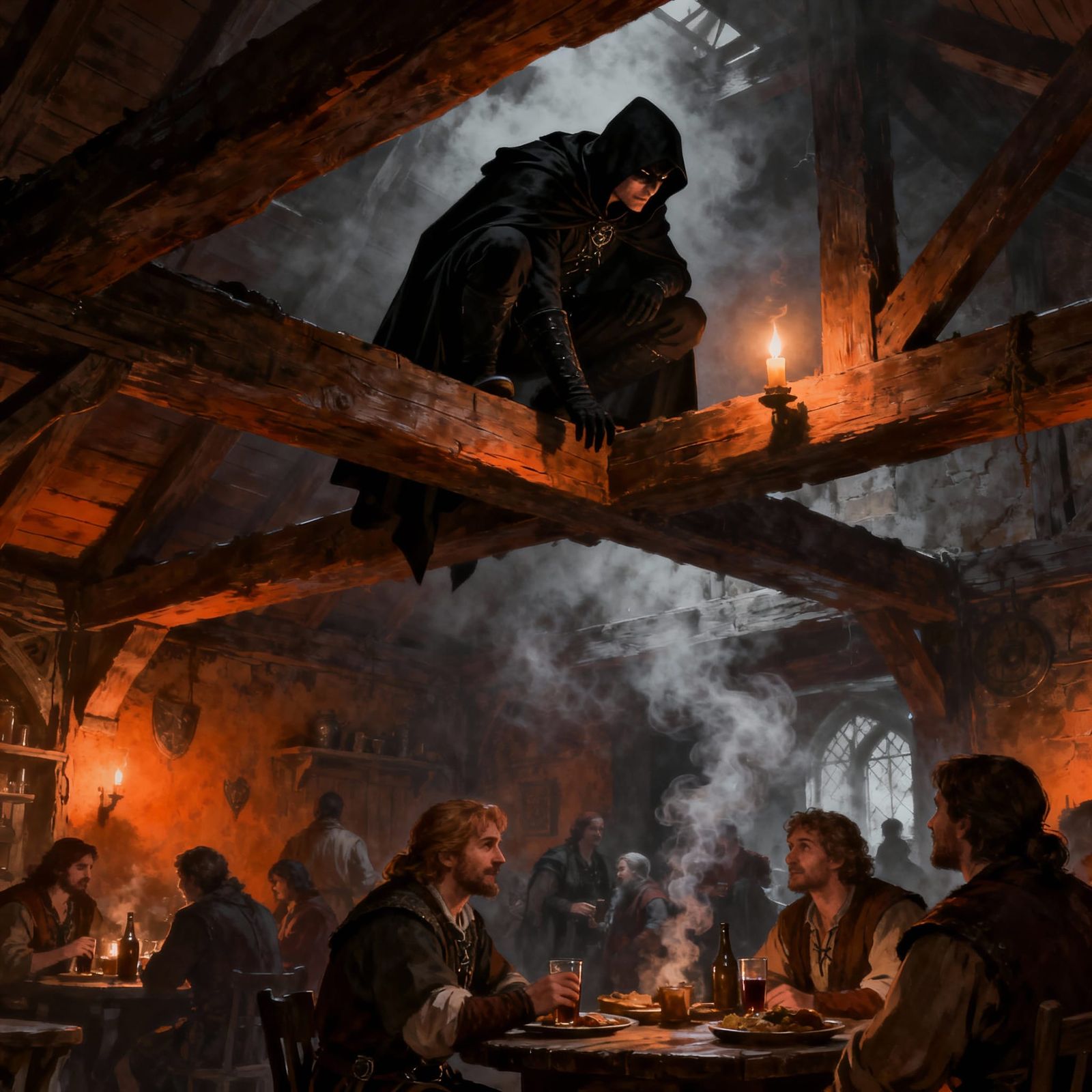 Dark Assassin Watches Tavern Patrons From Rafters