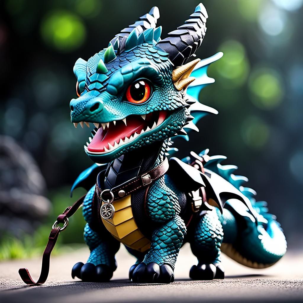 Boy Walking Chibi Dragon on Leash