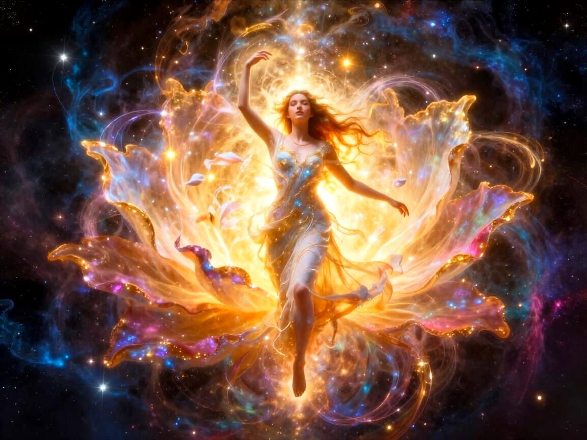 Goddess of Renewal Emerges from Cosmic Flower