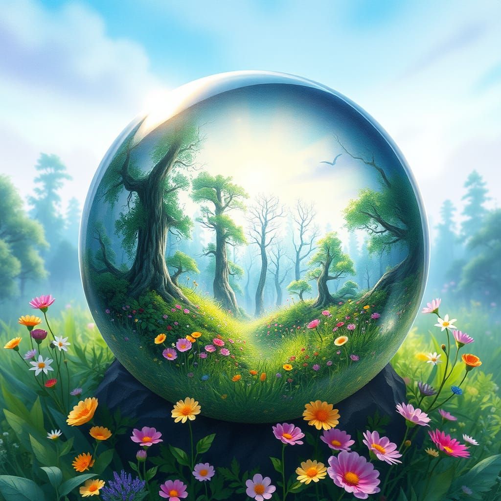 Lush Fantasy Forest Within Crystal Orb