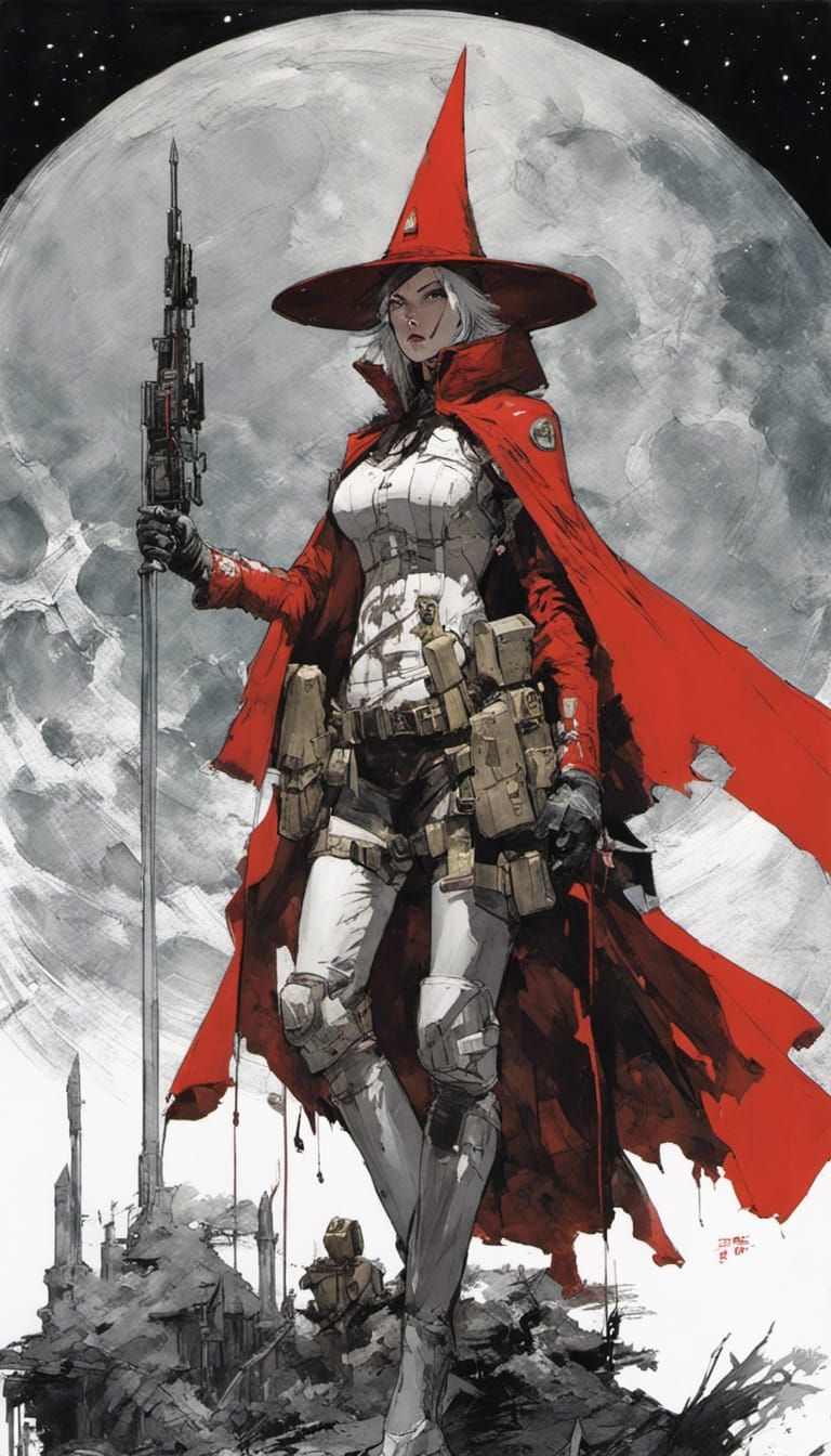 Gothic Witch in Mechwarrior Armor, Detailed Sketch