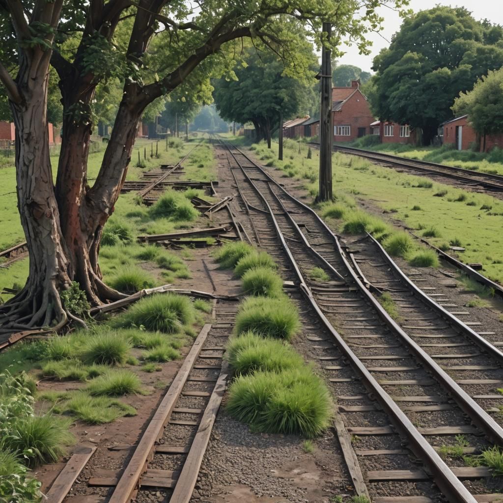 Derelict Railway at Sunrise: Detailed Matte Painting