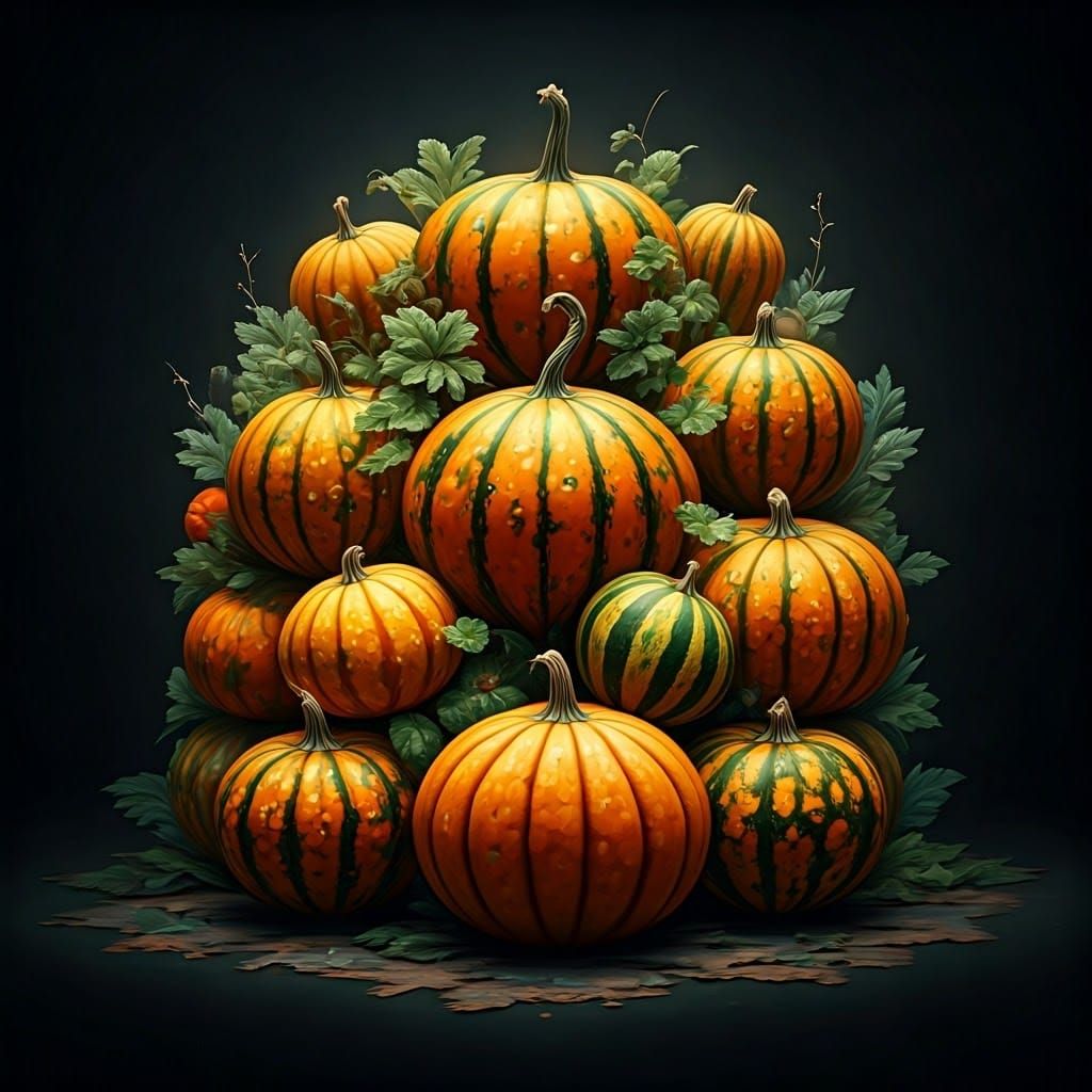 Detailed Oil Painting of Gourds in 8k