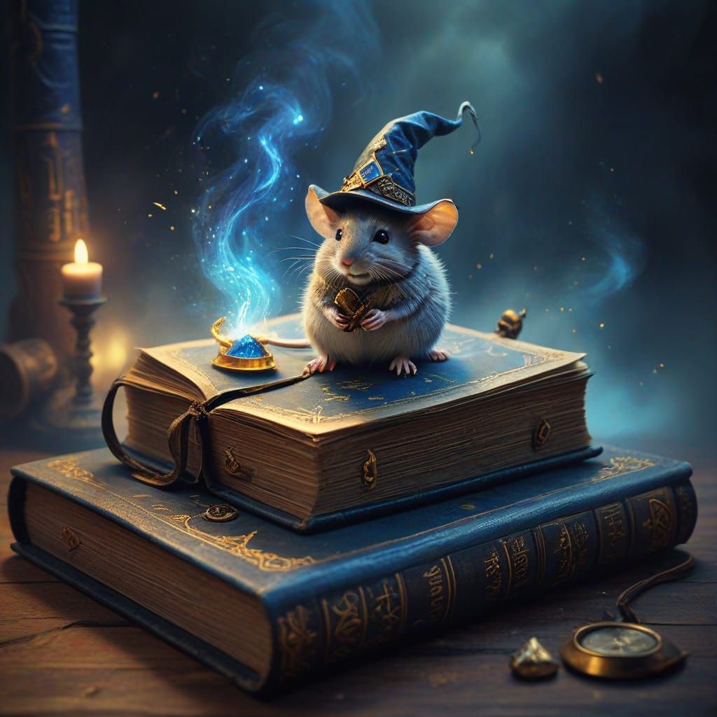 Mystical Wizard's Spellbook Conundrum in Vibrant Dreamlike S...