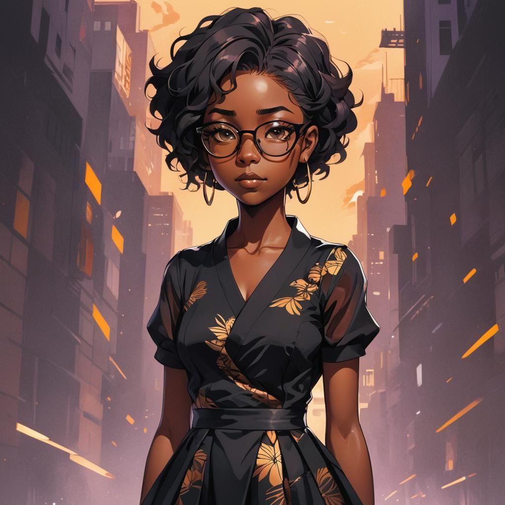 Anime Black Nekomata Girl in Cel-Shaded Style