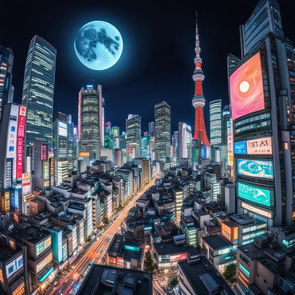 Retrofuturistic Tokyo Nightscape with Neon Glow