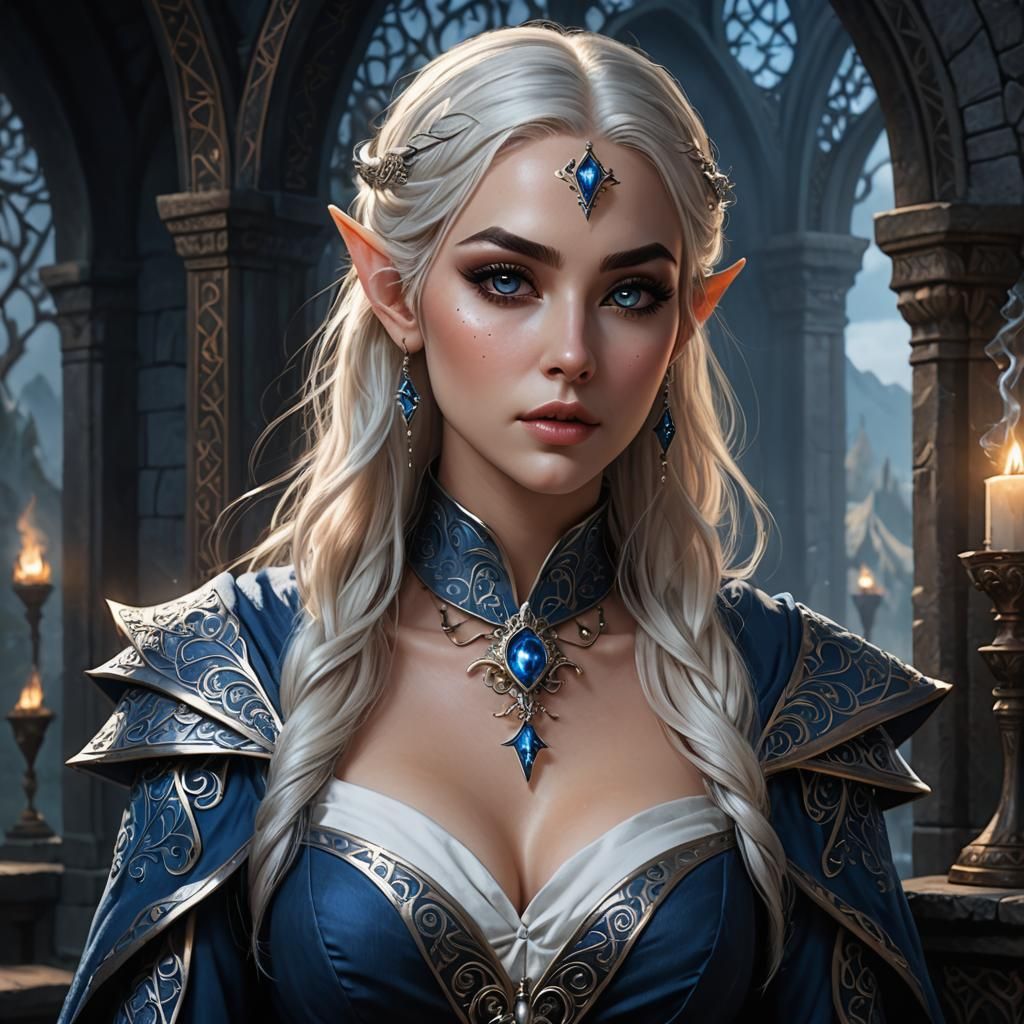 Elven Mage Portrait in Ink and Colored Pencils