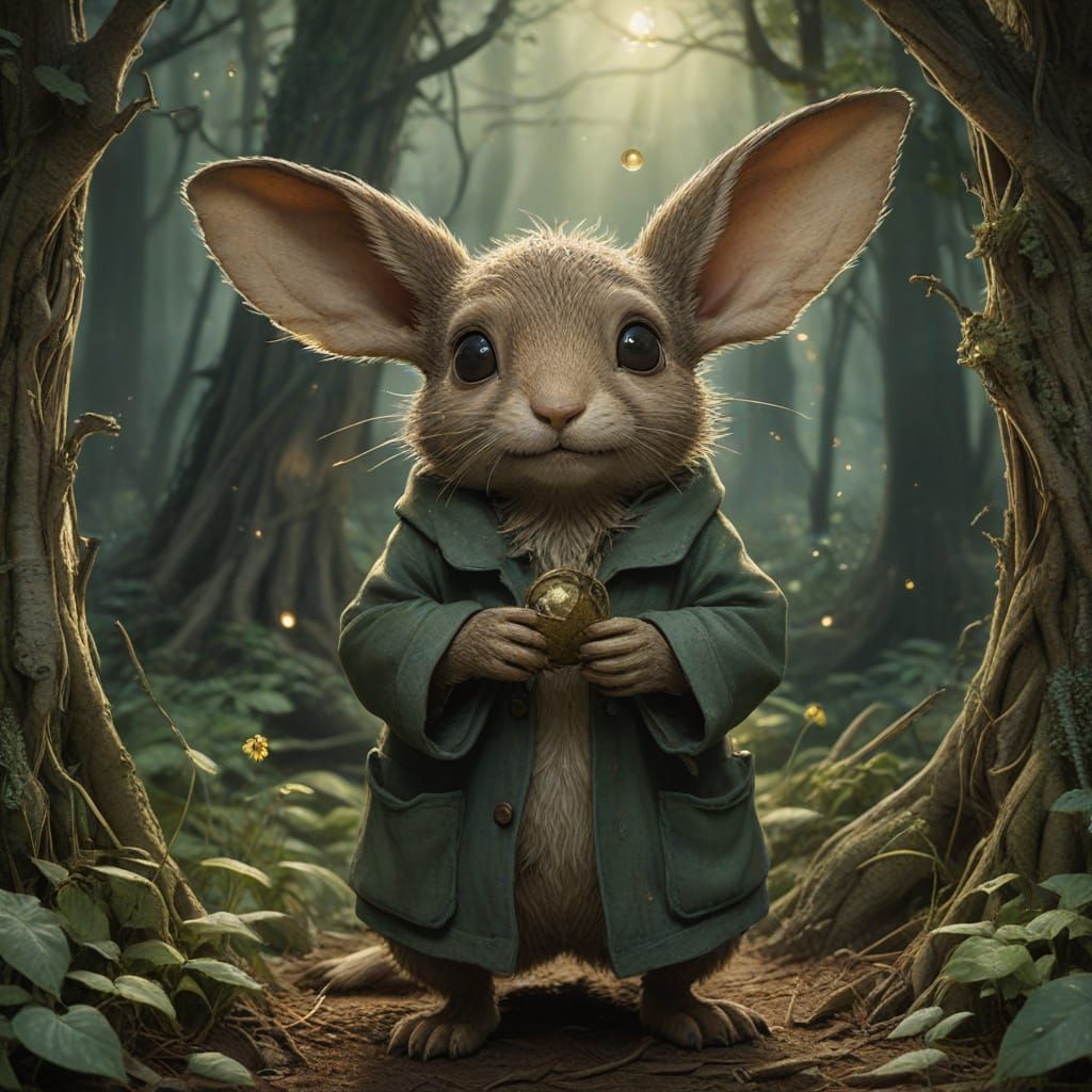 Mythical Forest Dweller Puppy in Traditional Children's Book...