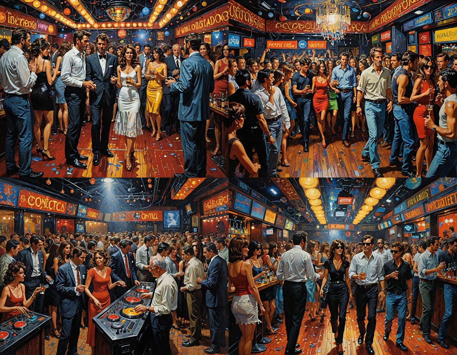 Nightclub Scene in Oil Painting Style