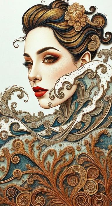 Op-Art Portrait with Quilling and Zentangle Patterns