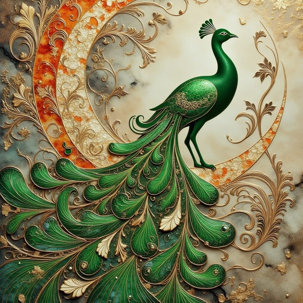 Vibrant Metallic Pheasant in Luminous Gold and Green