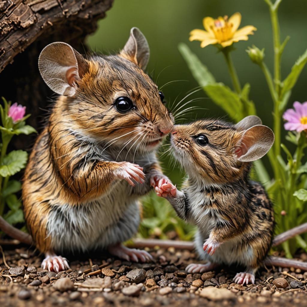 Adorable Field Mouse and Kitten Encounter