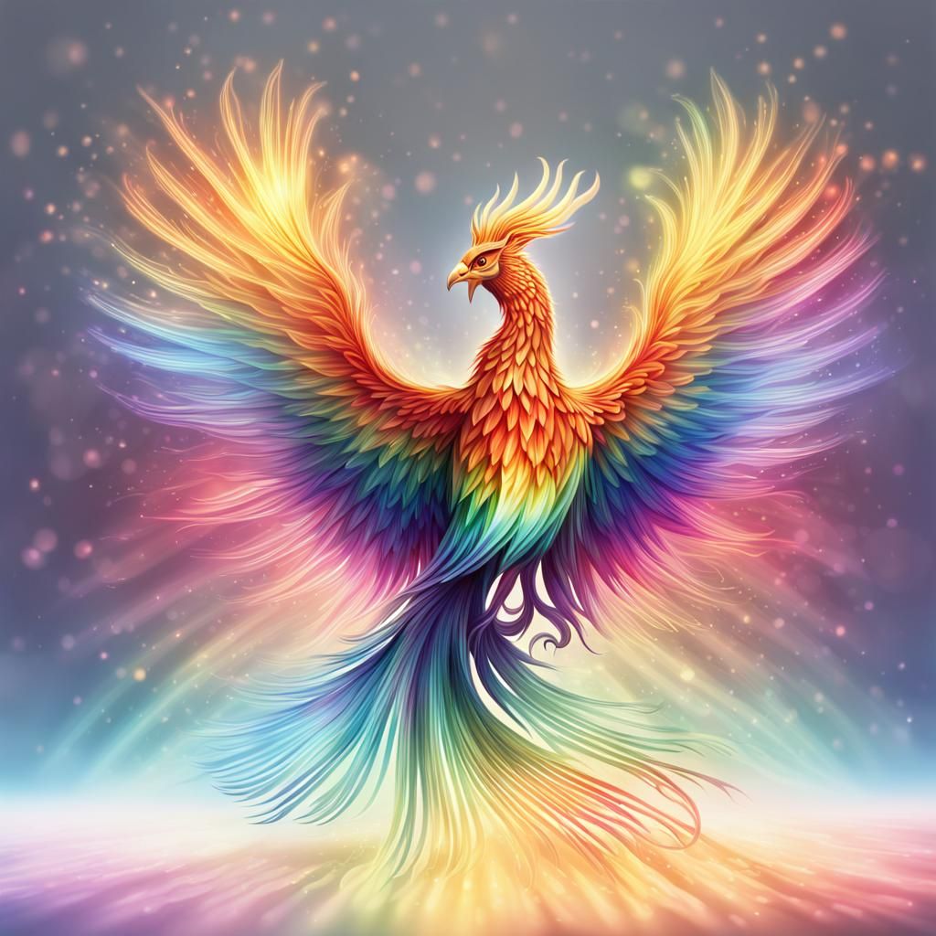 Rainbow Light Phoenix with Elaborate Background