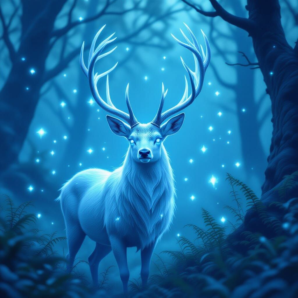 Mystical Deer with Crystal Antlers in Magical Forest