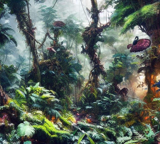 Hyperdetailed Rainforest Panorama in Maximalist Style