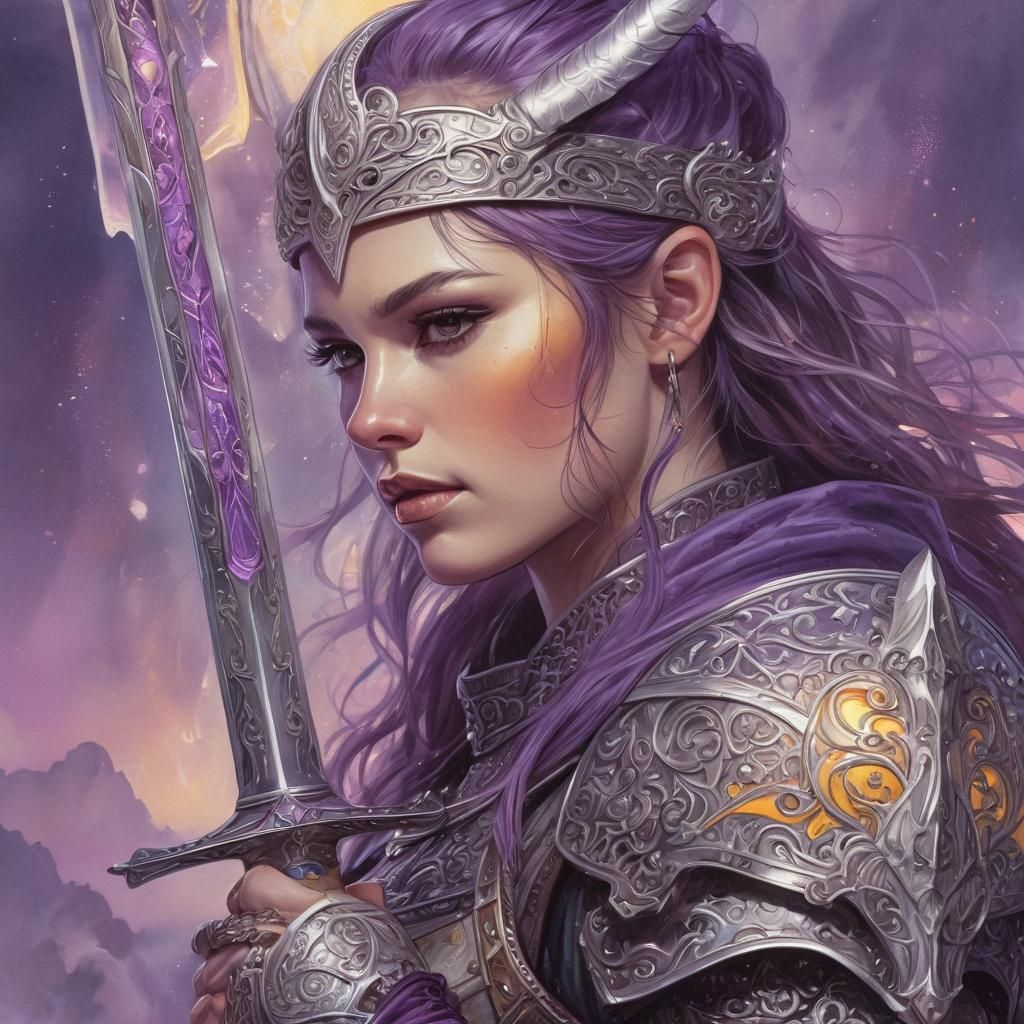 Viking Warrior with Glowing Sword in Art Nouveau Style