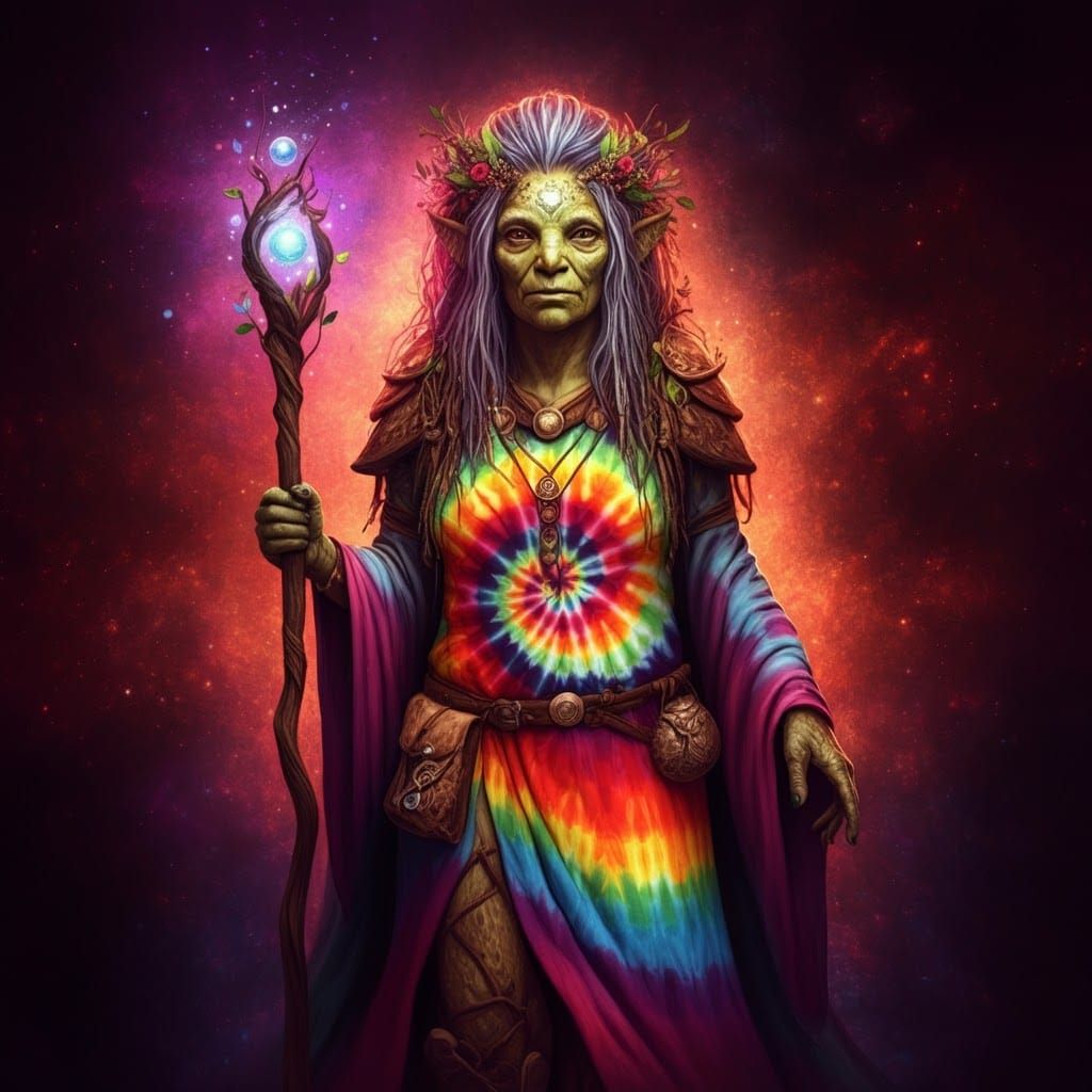 Tortle Druid Hippie with Magical Staff in Fantasy Art