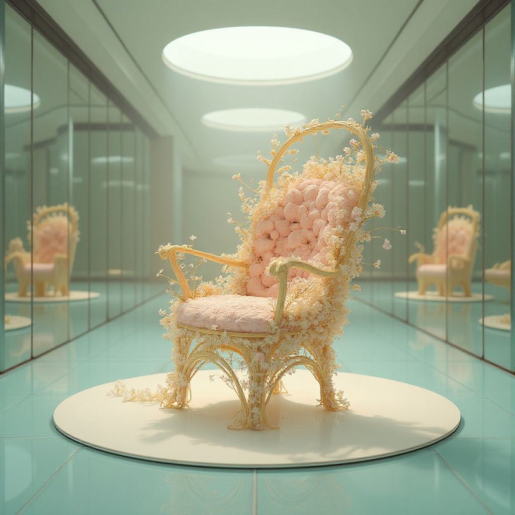 Floral Vine Chair in Mirrored Room