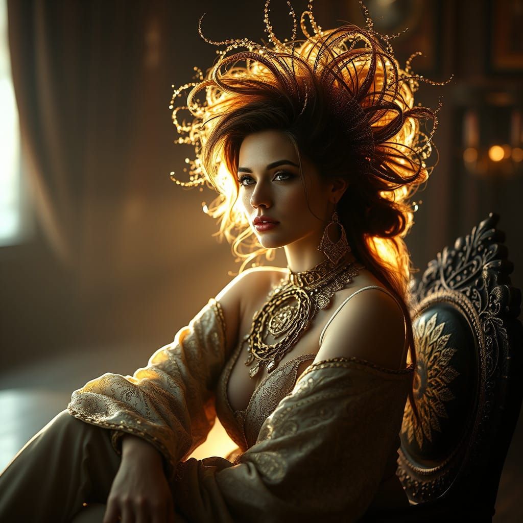 Regal Mystic Woman in Golden Halo