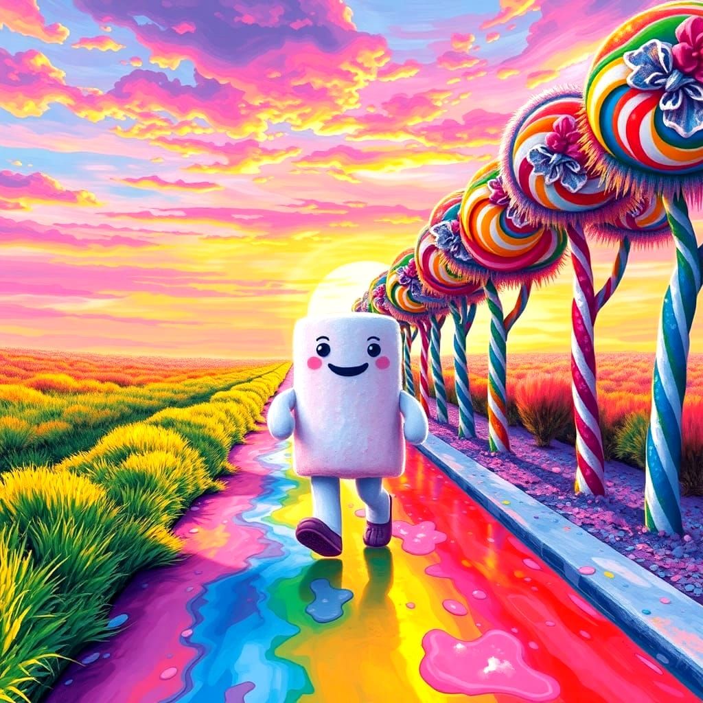 Marshmallow on Candy Road: Vibrant Graffiti Art