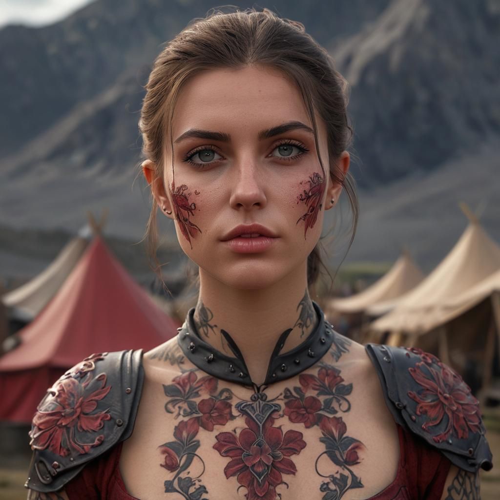 Crimson Armor: Photorealistic Portrait of a British Girl