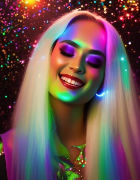 Giggling Girl Portrait in Bioluminescent Fantasy Style