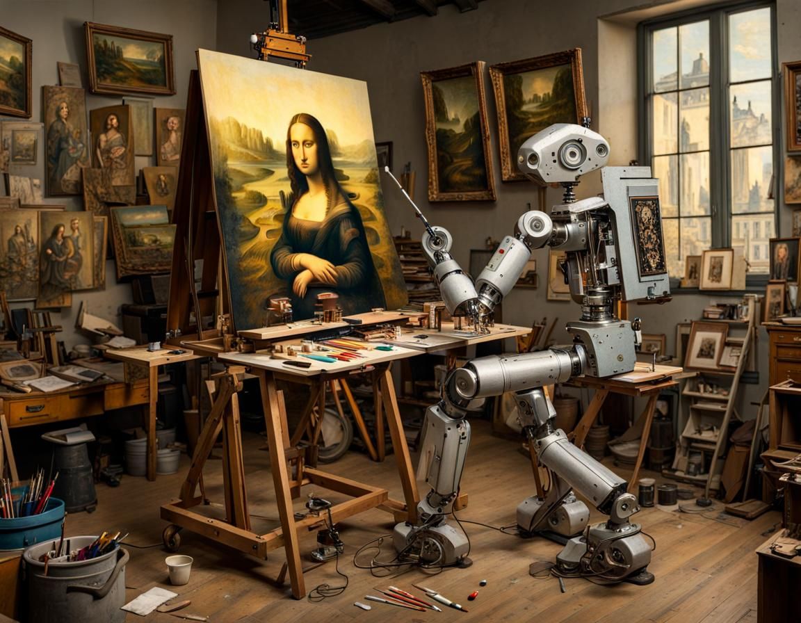 artist robot painting the Mona Lisa