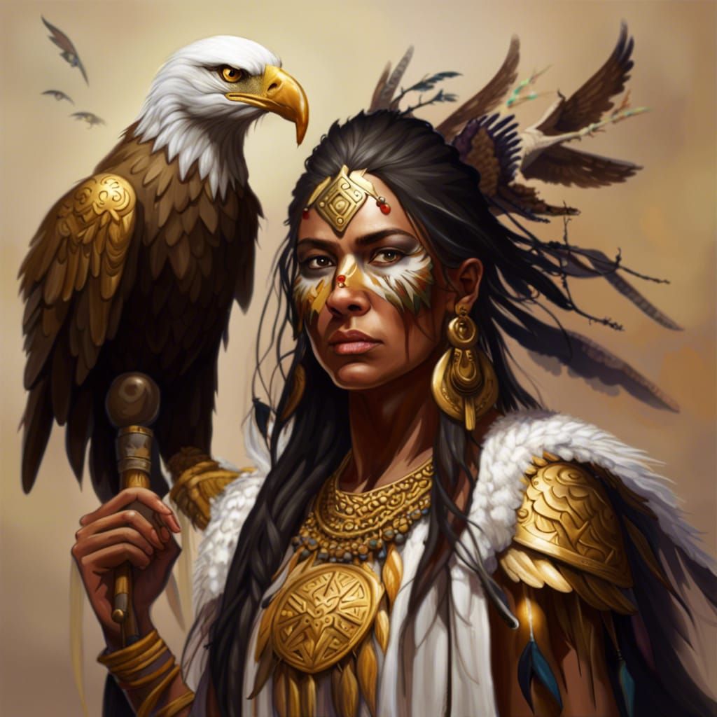 Golden Shaman with Eagle, Hyperrealistic Concept Art