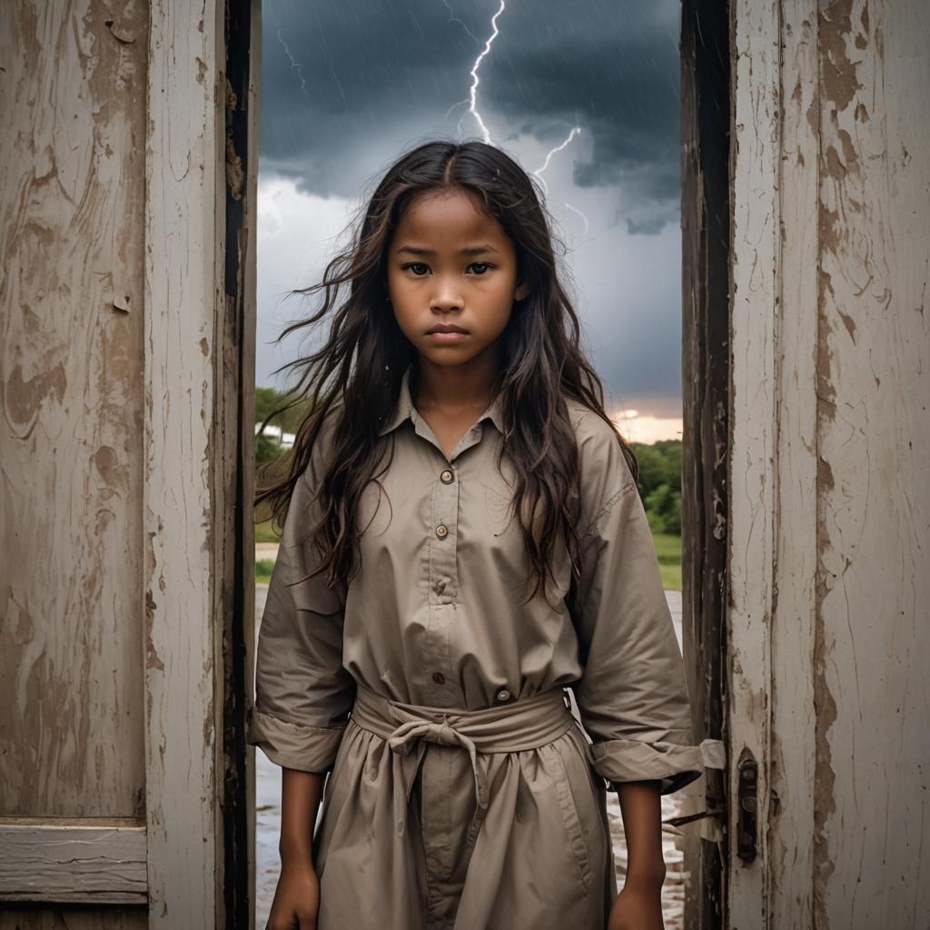 Girl in Doorway Watching a Storm