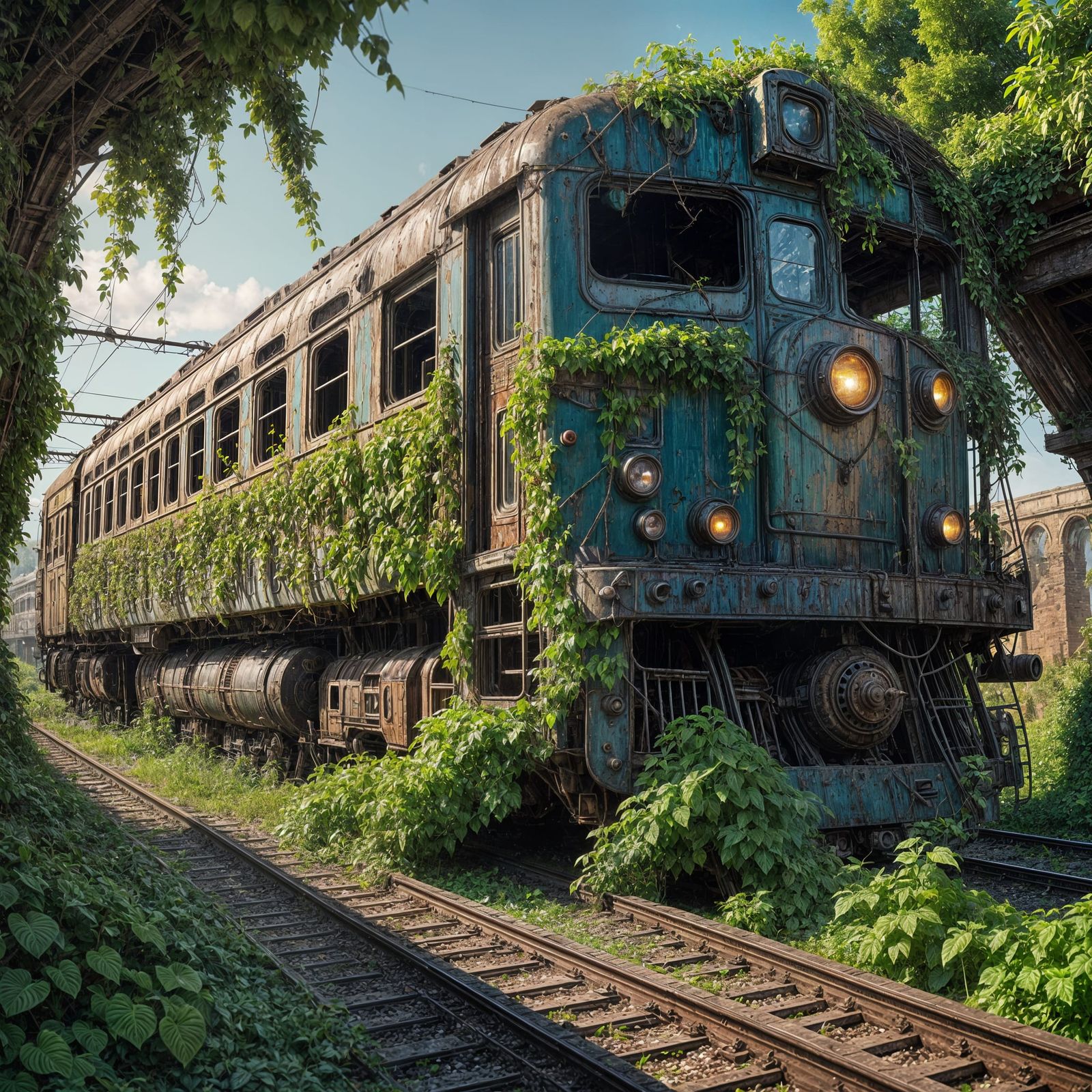 Hyperrealistic Train Wreck Reclaimed by Nature